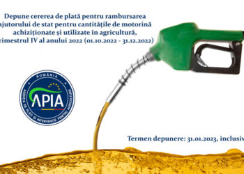 APIA primește cererile de plată pentru rambursarea ajutorului de stat pentru cantităţile de motorină aferente ultimului trimestru al anului 2022