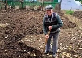 Moș Uliță, un model pentru toți la 97 de ani! Își sapă singur grădina!