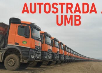 Mobilizare maximă pentru UMB! Sute de camioane, surprinse pe șantierul Autostrăzii A7 Focșani – Bacău – Pașcani