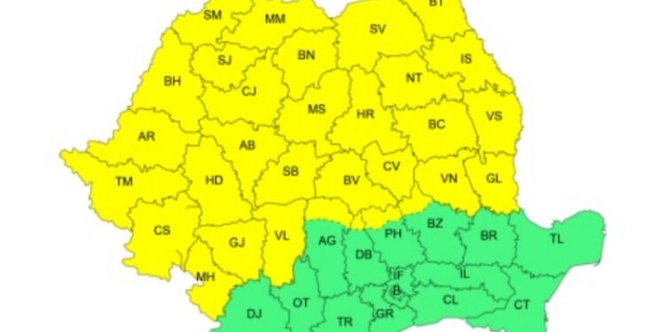 Cod galben de ploi și vijelii în Neamț anunțat de ANM